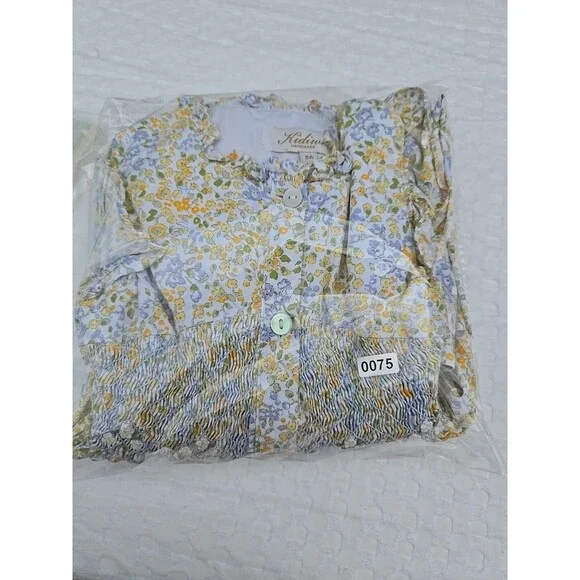 Kidiwi Paris Girls Floral Dress Size 5A Yellow Blue Smocked Waist Ruffle Sleeve - Picture 10 of 10